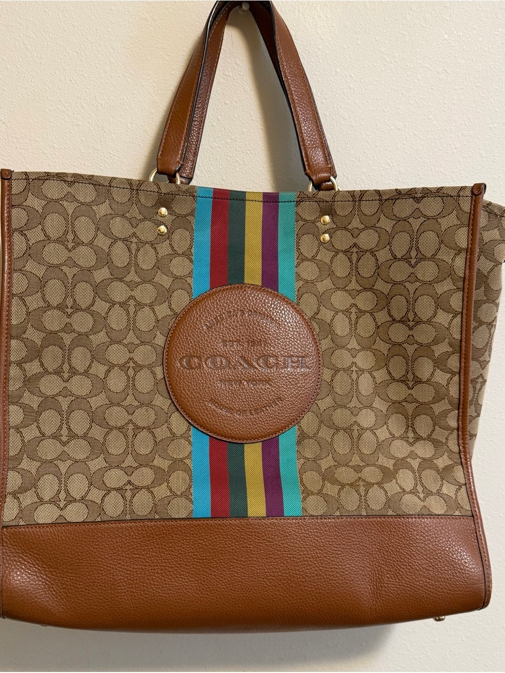 Coach City Tote in Signature Canvas with Rainbow Stripe   Dempsey Style